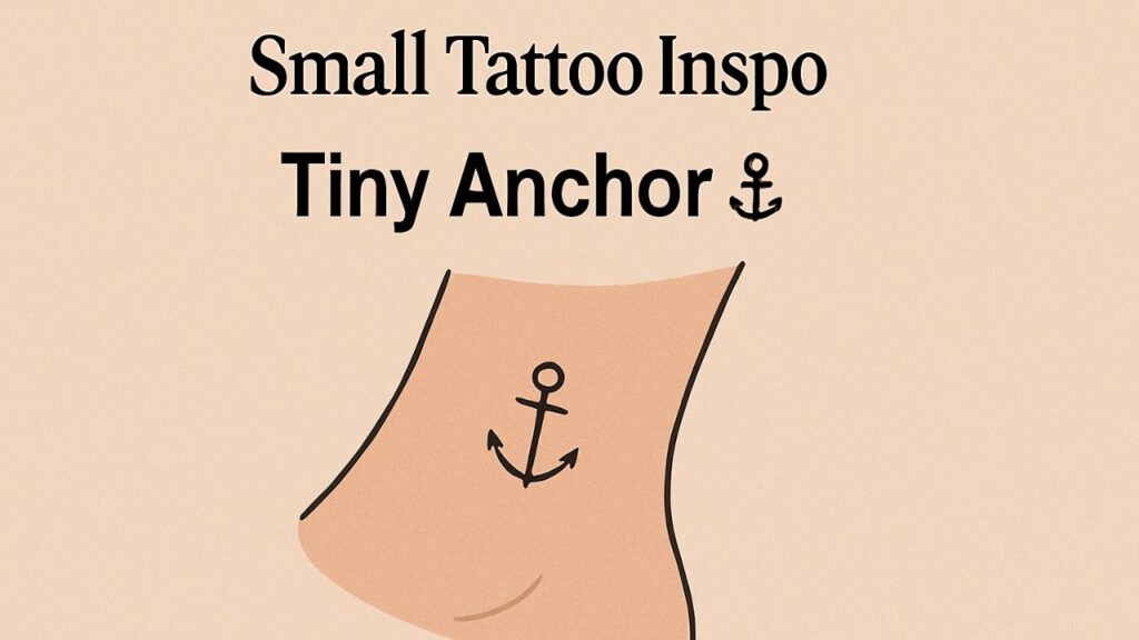 Small tattoo imspo tiny anchor shown on wrist with skiny background