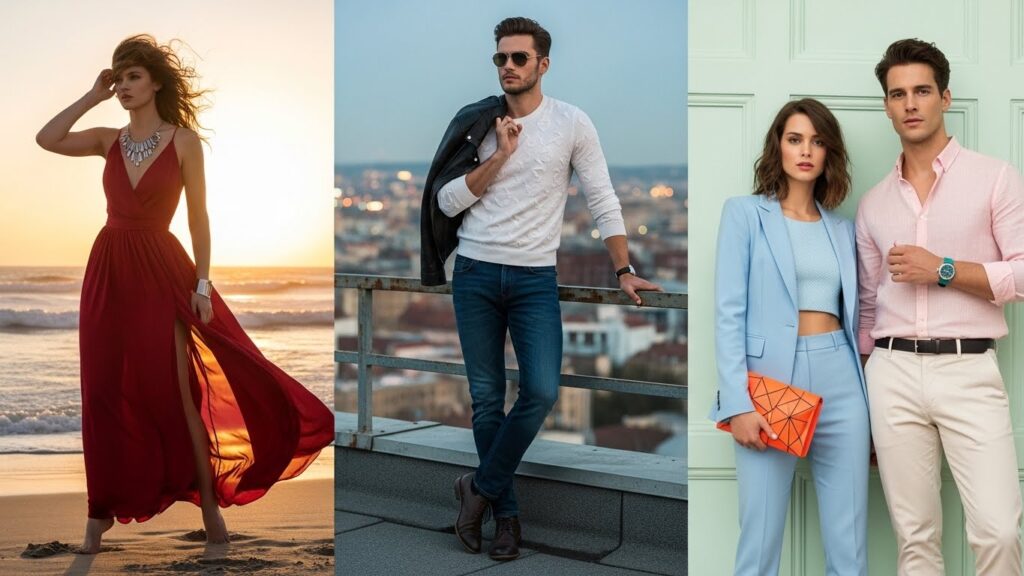 Instagram-worthy summer outfits for men and women styled for trendy photos.