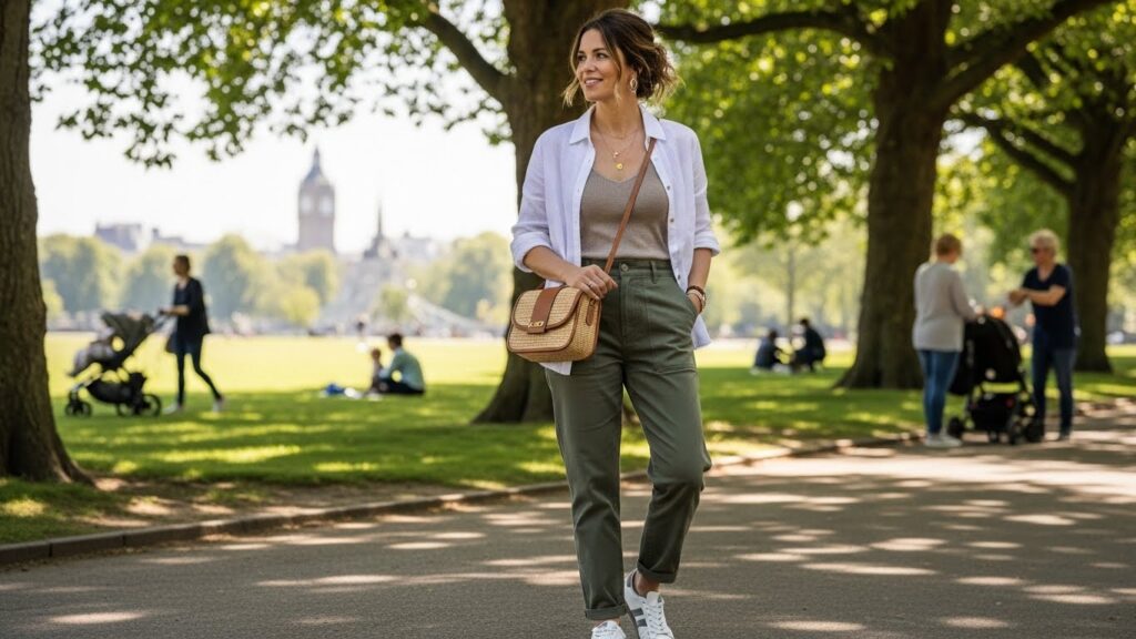 Practical and stylish mom-friendly outfits perfect for busy summer days.