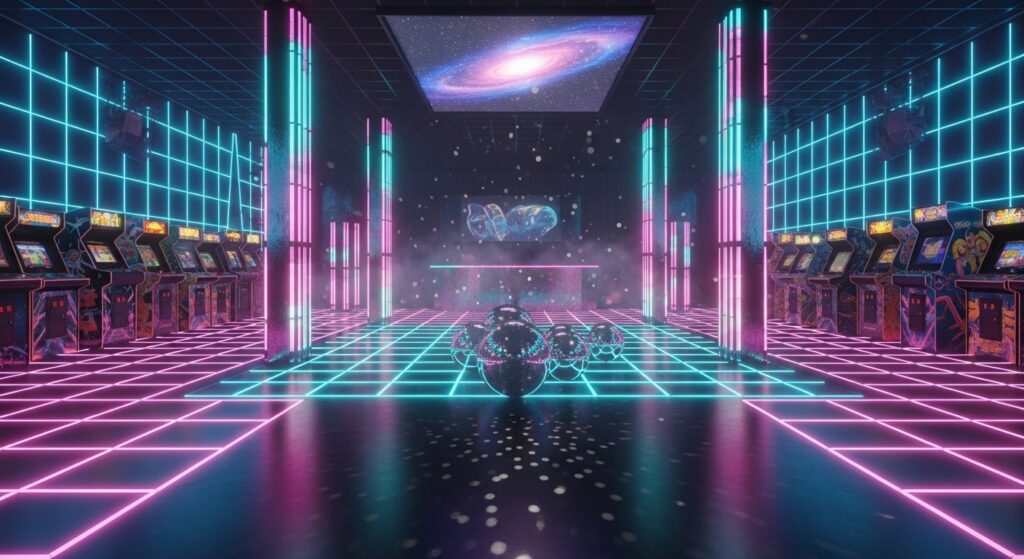 retro-futuristic themed event decor