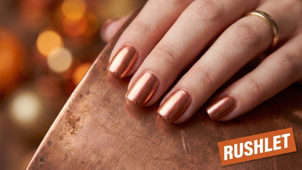 fall chrome nails 2026 copper metallic short square