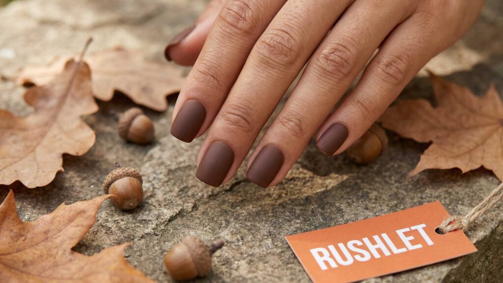 classy fall nails 2026 glossy nude almond with gold foil accent