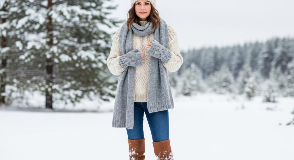 Chunky knit sweater styled for winter 2025