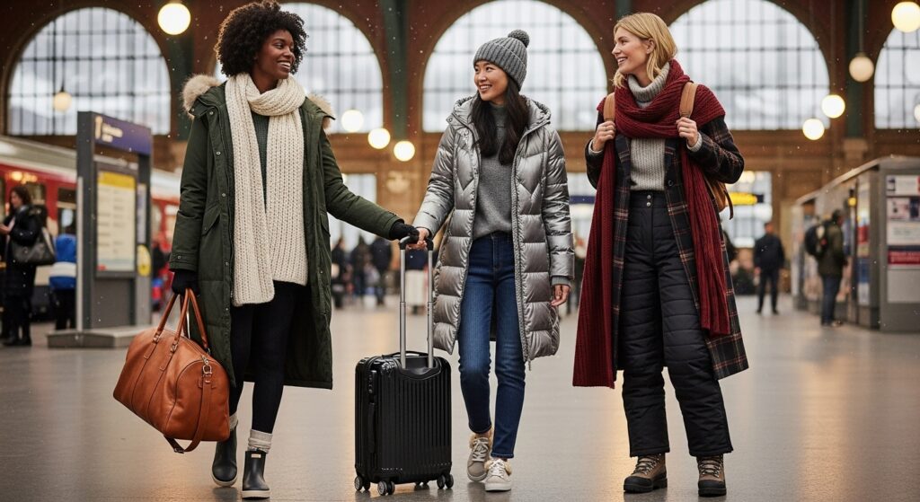 Cozy winter travel outfit