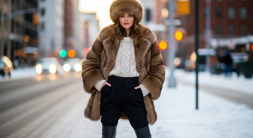 Soft faux-fur jacket winter style
