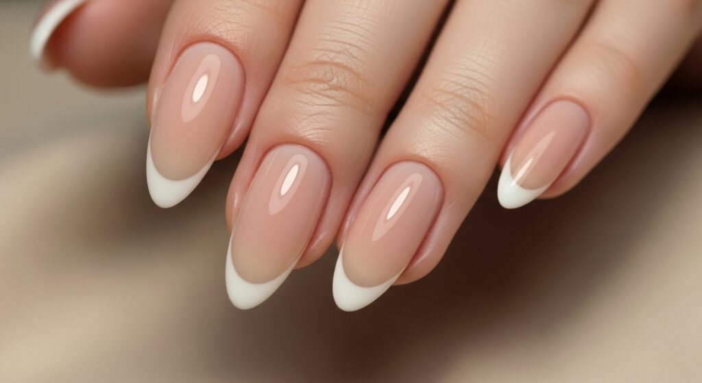 Nude nails with micro-French tips