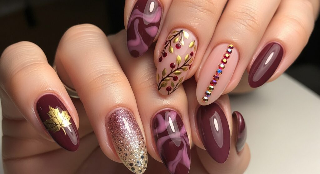 Deep plum wine nails with glossy finish