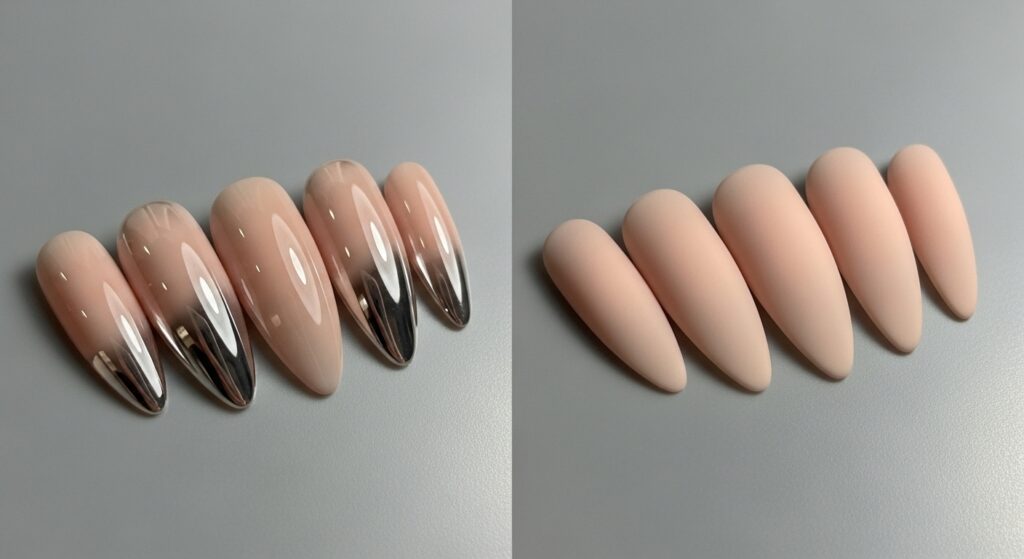 Glossy vs matte nude nails