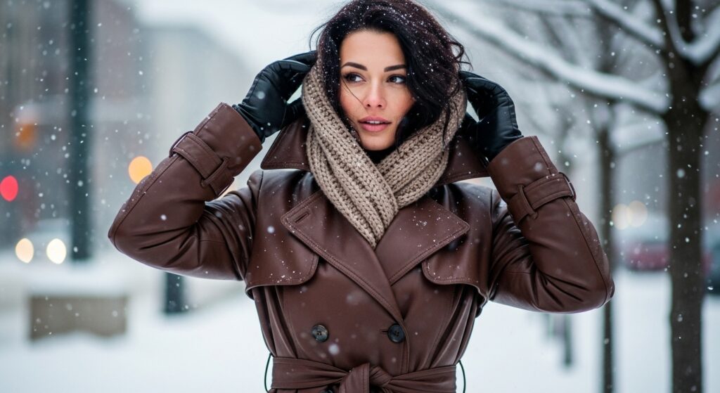 Leather trench coat winter outfit