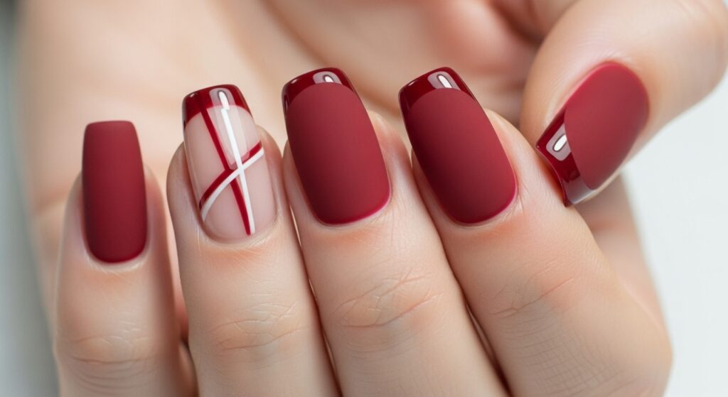 Almond nails with matte base and glossy tips