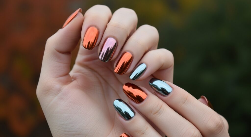 Copper chrome nails with metallic shine