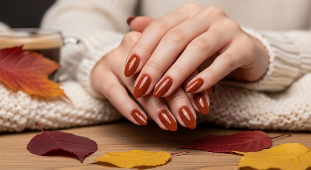 Fall-inspired caramel brown manicure