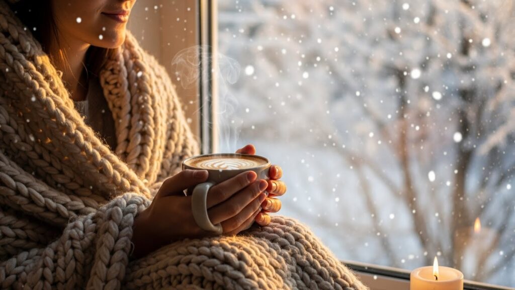 A person relaxing at home on World Introvert Day with a hot drink.