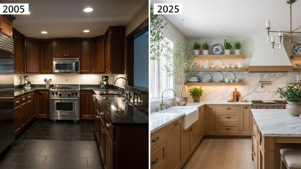 Comparison of traditional vs modern Tuscan kitchen design.