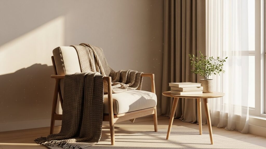 Cozy reading nook idea for introvert self-care sanctuary.