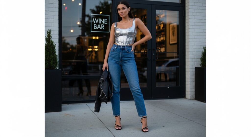 A stylish, effortless look suitable for a casual-but-trendy date night.