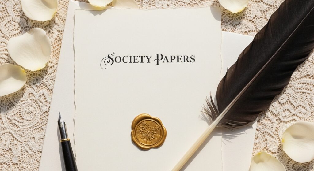 DIY Lady Whistledown society papers invitation with gold wax seal.