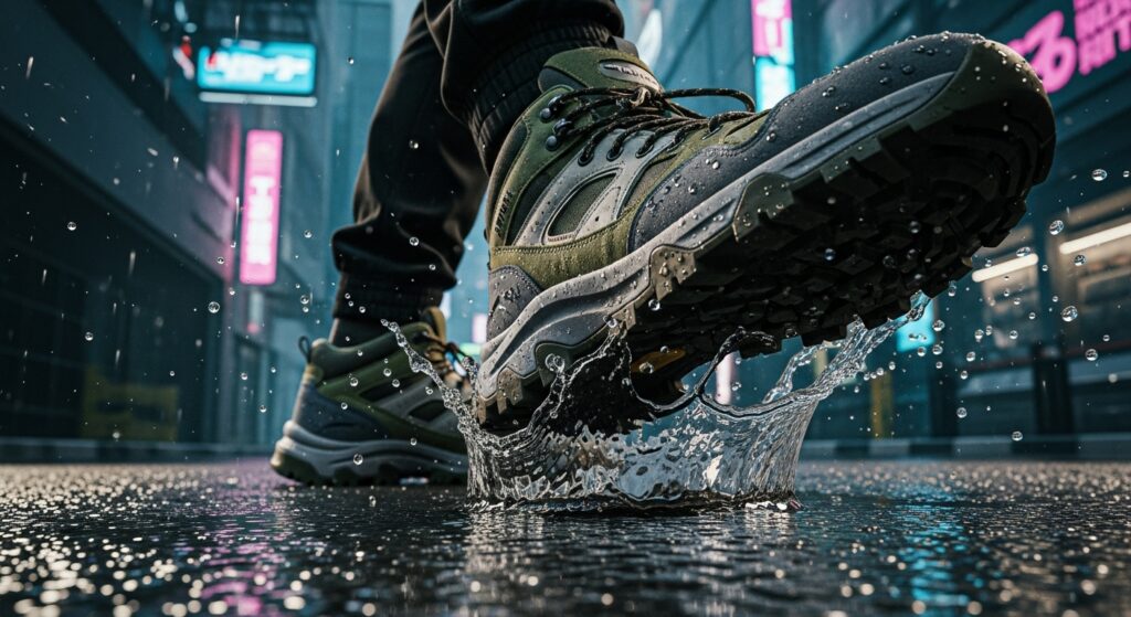 Gorphardcore style hiking sneakers with aggressive tread.