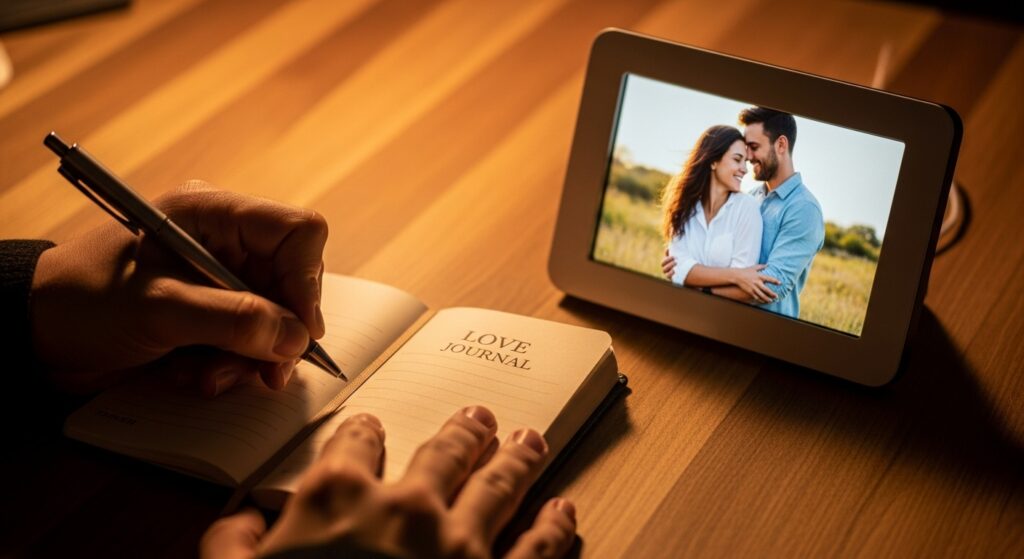 Personalized valentine's gifts fill in the blank book and digital frame.