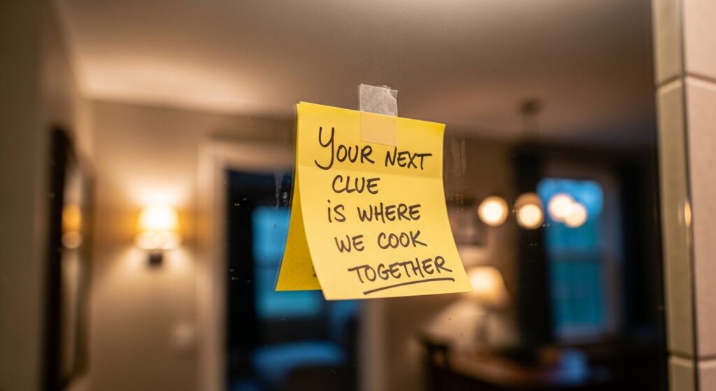 Romantic scavenger hunt at home clues.