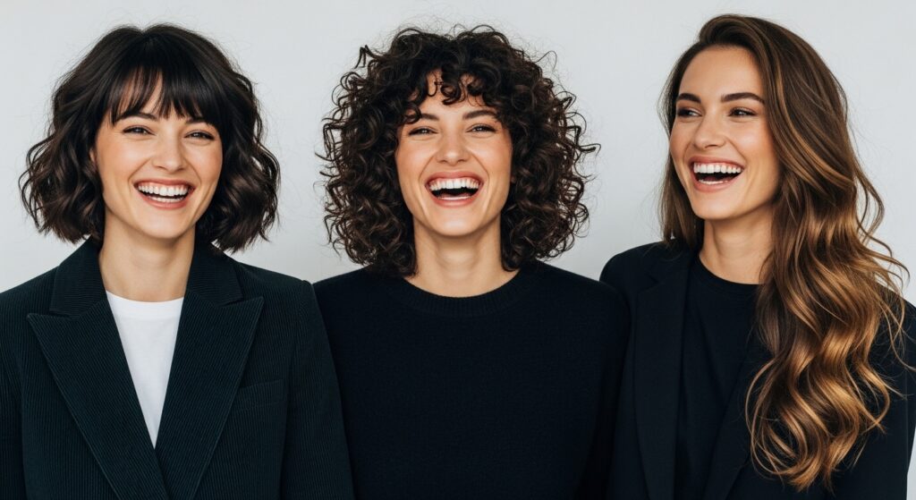 Diverse women showing different styles of heatless waves for short, medium, and long hair.