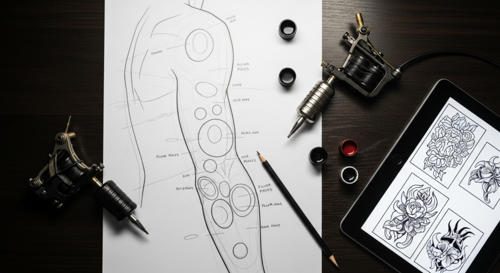 A visual planning diagram or stencil mock-up.