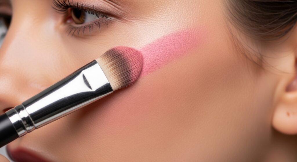 Applying blush draping technique for a lifted face effect.