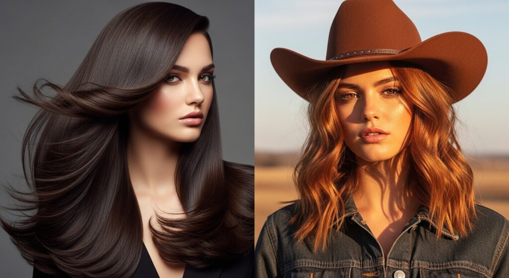 Expensive Brunette vs Cowboy Copper hair color comparison for 2026 trends.