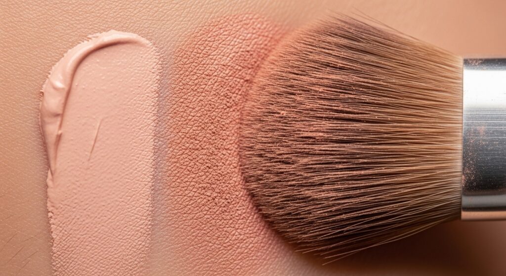 Layering cream and powder blush for long-lasting makeup.