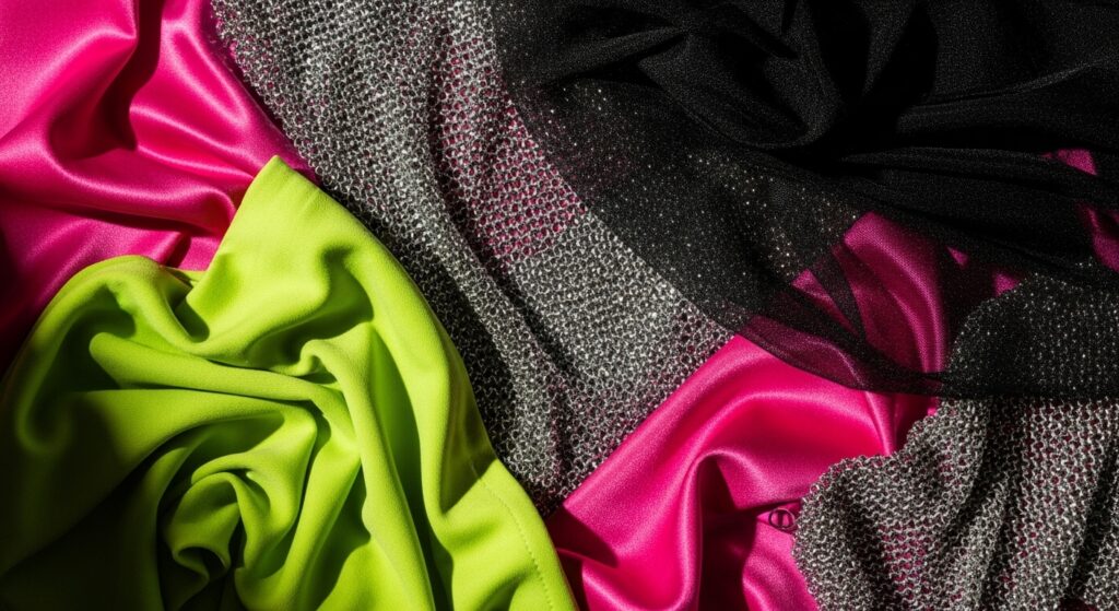 Miami spring break color palette featuring neon lime, hot pink, and metallic silver.