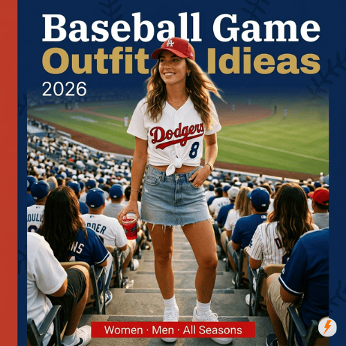 Baseball Game Outfit Ideas 2026: Cute, Casual & Weather-Ready Looks Baseball game outfit ideas 2026 for women and men featuring a stylish jersey mini skirt and sneakers look