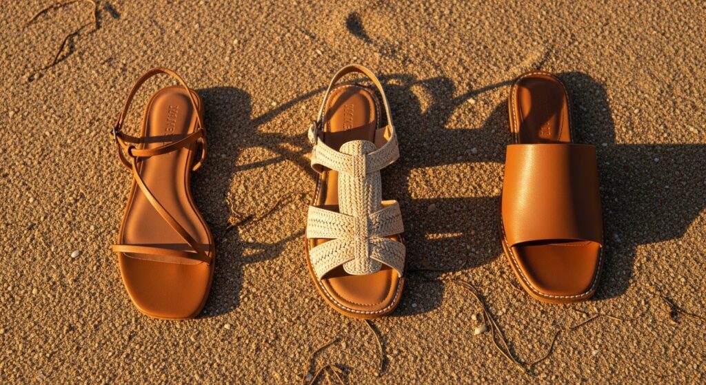 best womens sandals for summer 2026 flat lay editorial