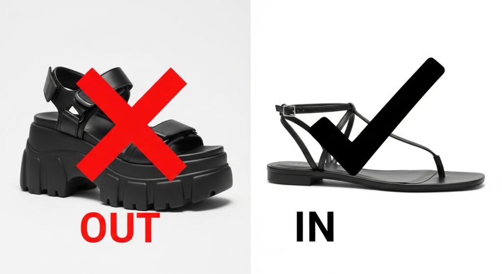 chunky flatform sandals out of style 2026 minimalist trend in