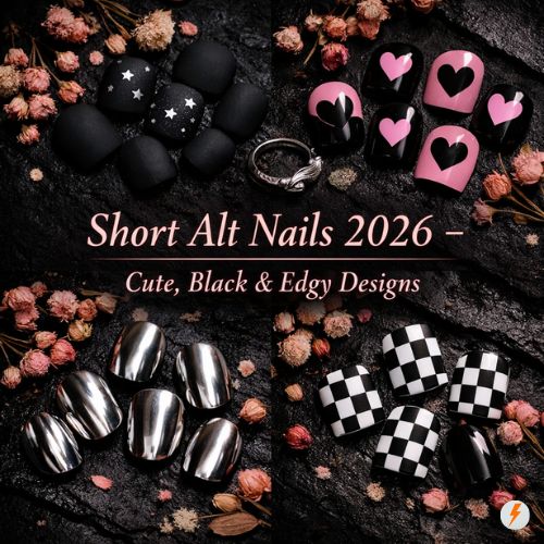 short alt nails 2026 – cute, black & edgy designs
